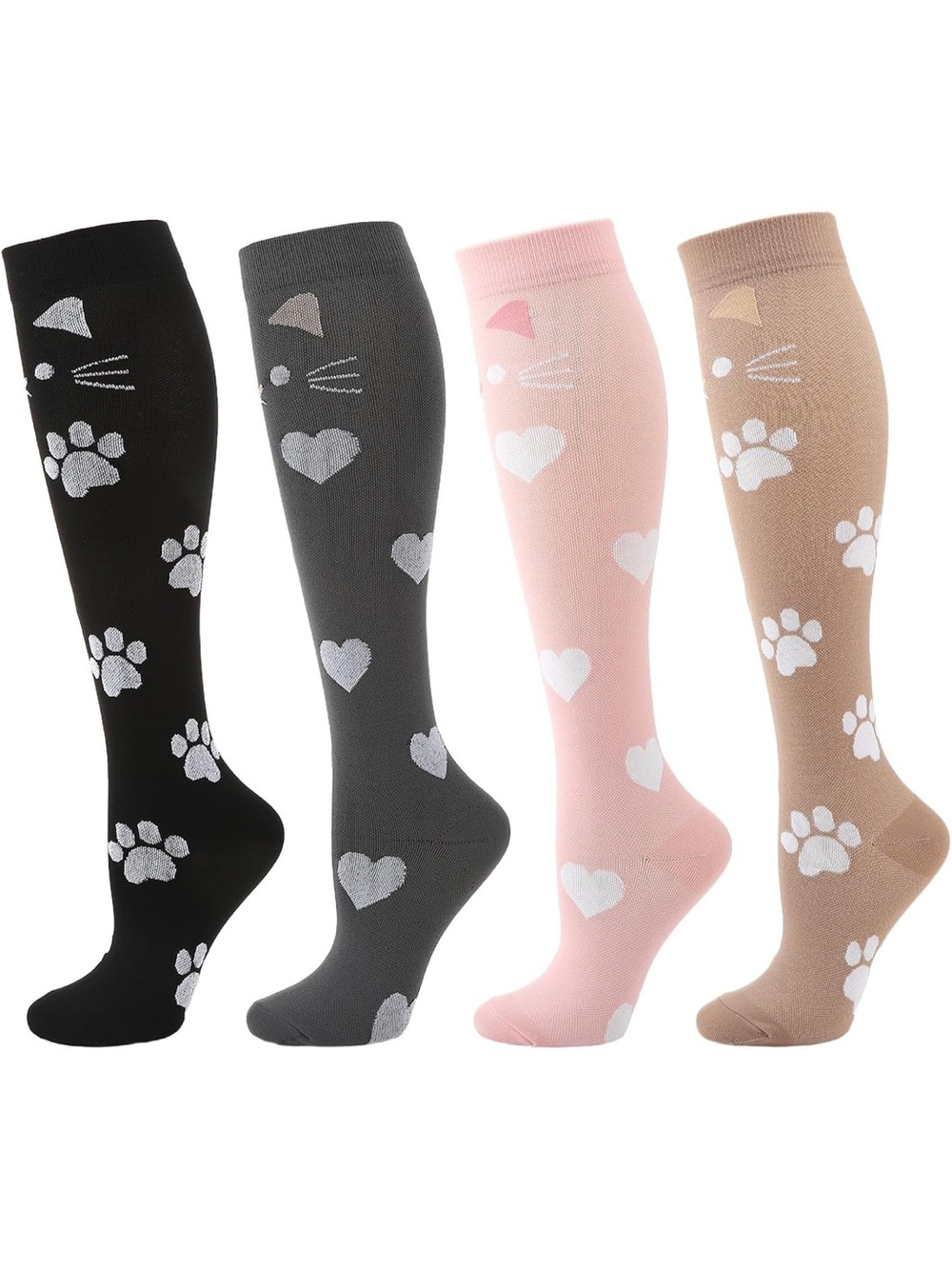New 4 Pack Women's Cat Paw Print Compression Socks